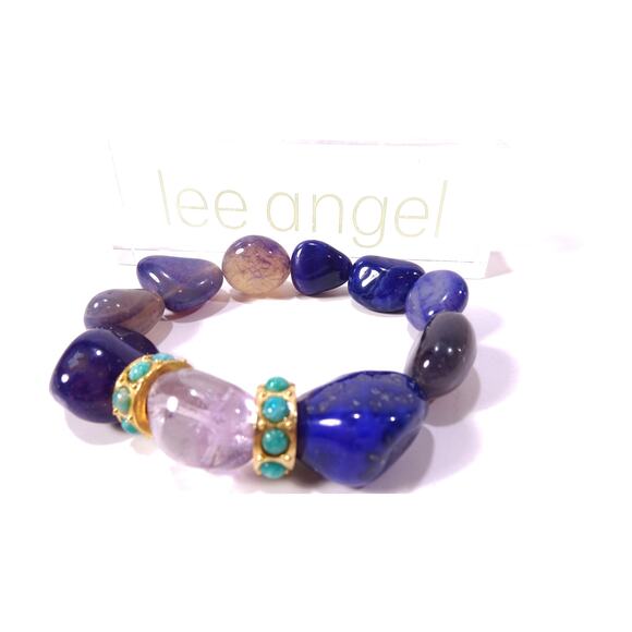 Neiman Marcus Lee Angel Majestic Glass Stone Cabochon Gold Ring Bracelet NWT 350 - Picture 4 of 10